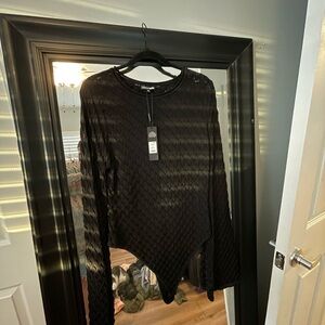 Fashion Nova Black Long Sleeve Textured Bodysuit